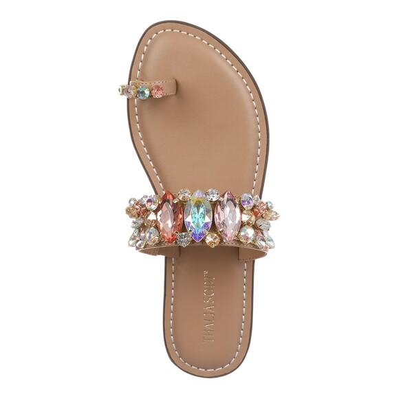 Thalia Sodi Women's Weylin Crystal Embellished Flat Slide Sandals Beige Size 6 - Picture 4 of 5